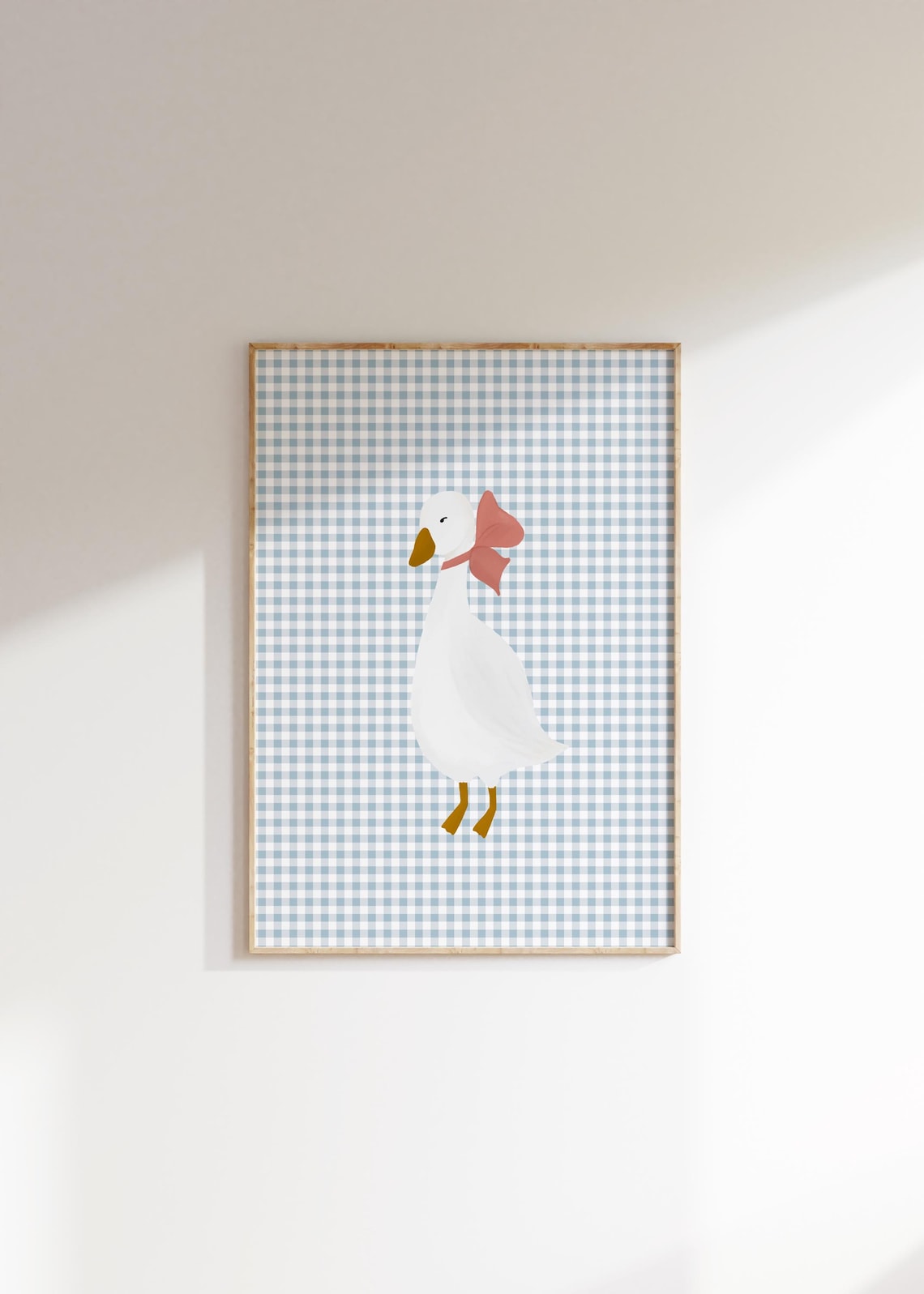 Girls Room Goose Wall Art Coquette Room Decor Cottagecore Nursery Little Girls Room Goose Print Gingham Wall Art Preppy Nursery Art Pink Bow