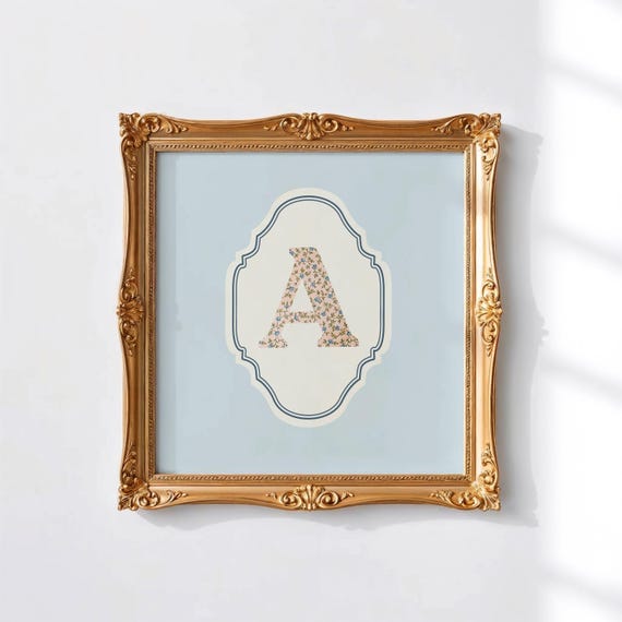 Square Initial Personalized Gift, Watercolor Art Print