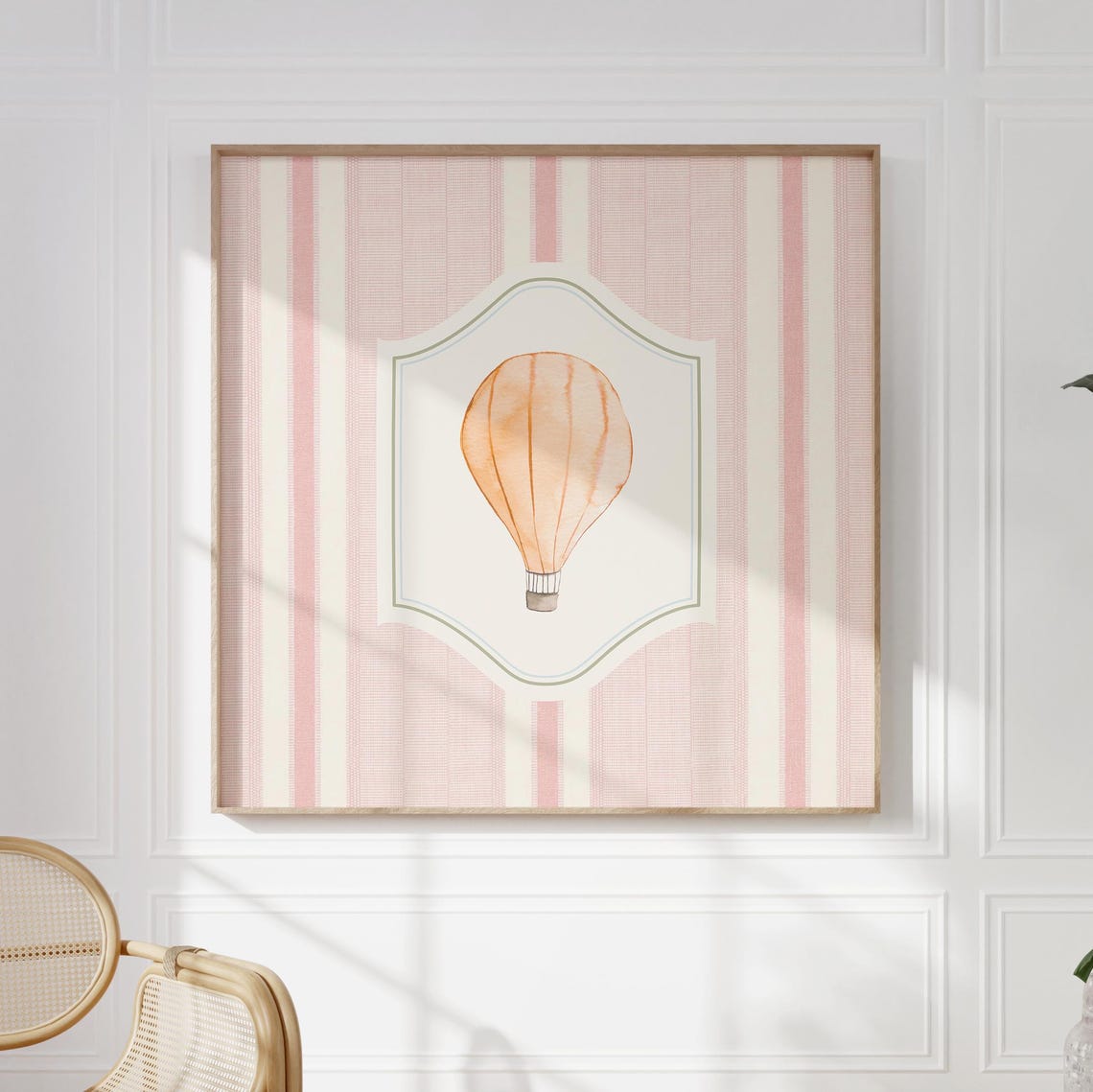 Peach Hot Air Balloon Pink Striped Vintage Nursery Wall Art Poster - Image 5