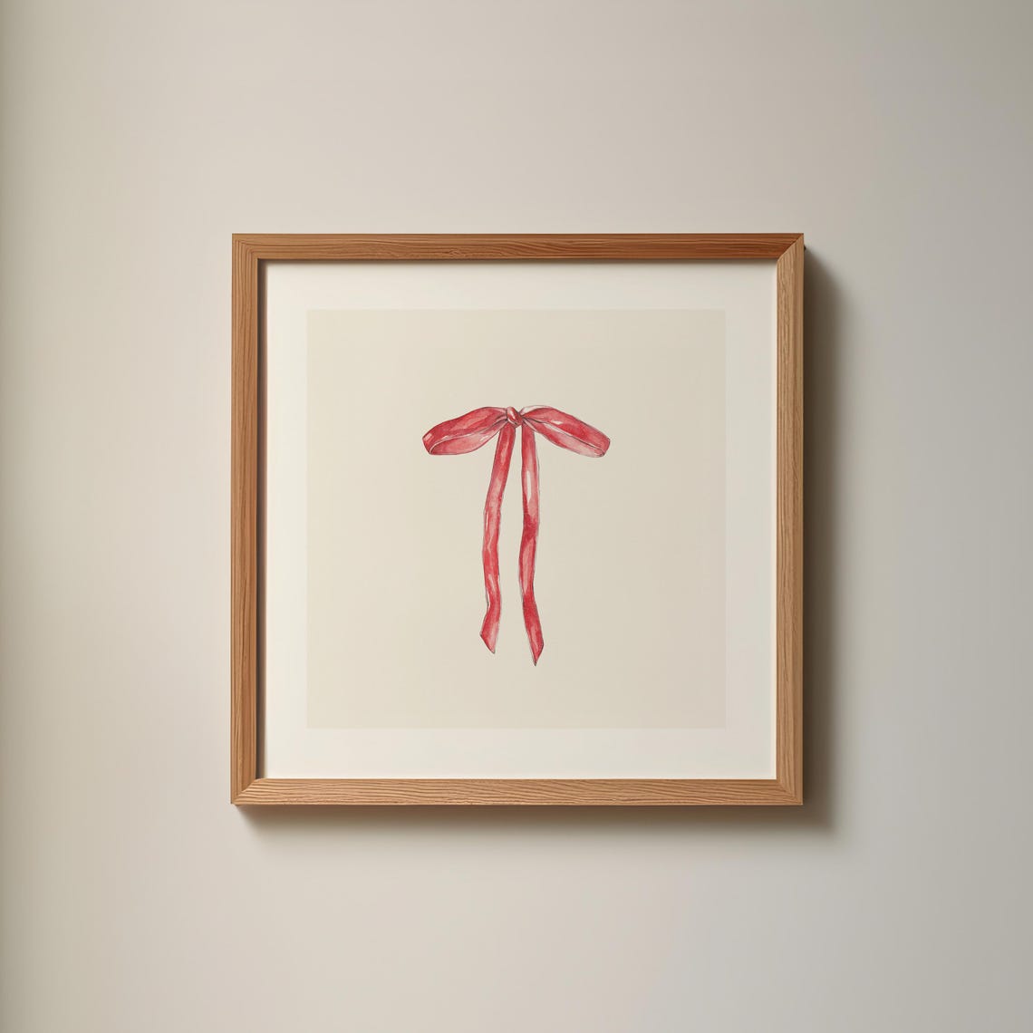 Minimalist Red Ribbon Bow Watercolor Illustration on Cream Poster