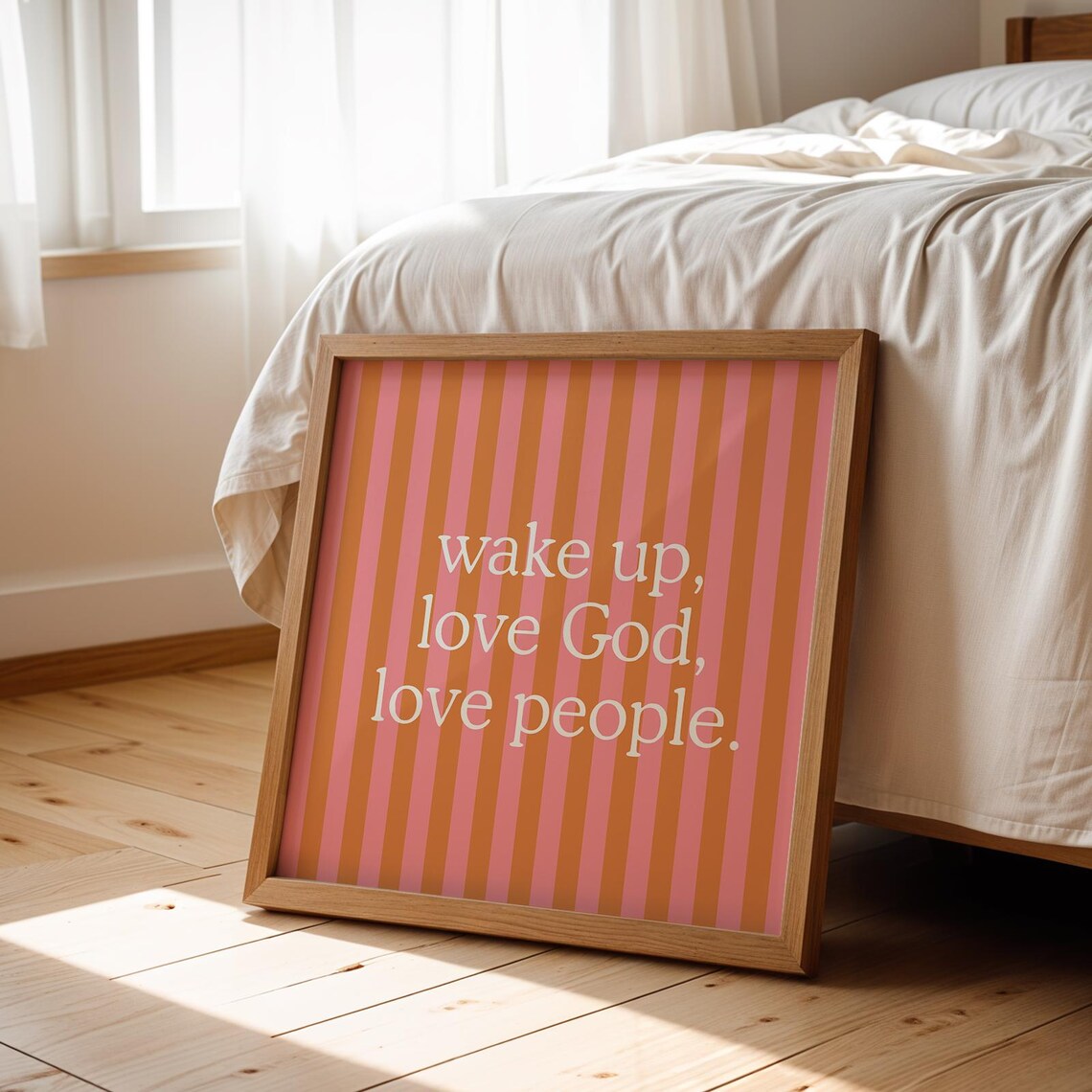 Wake Up Love God Love People Quote Poster Striped Christian Decor - Image 2