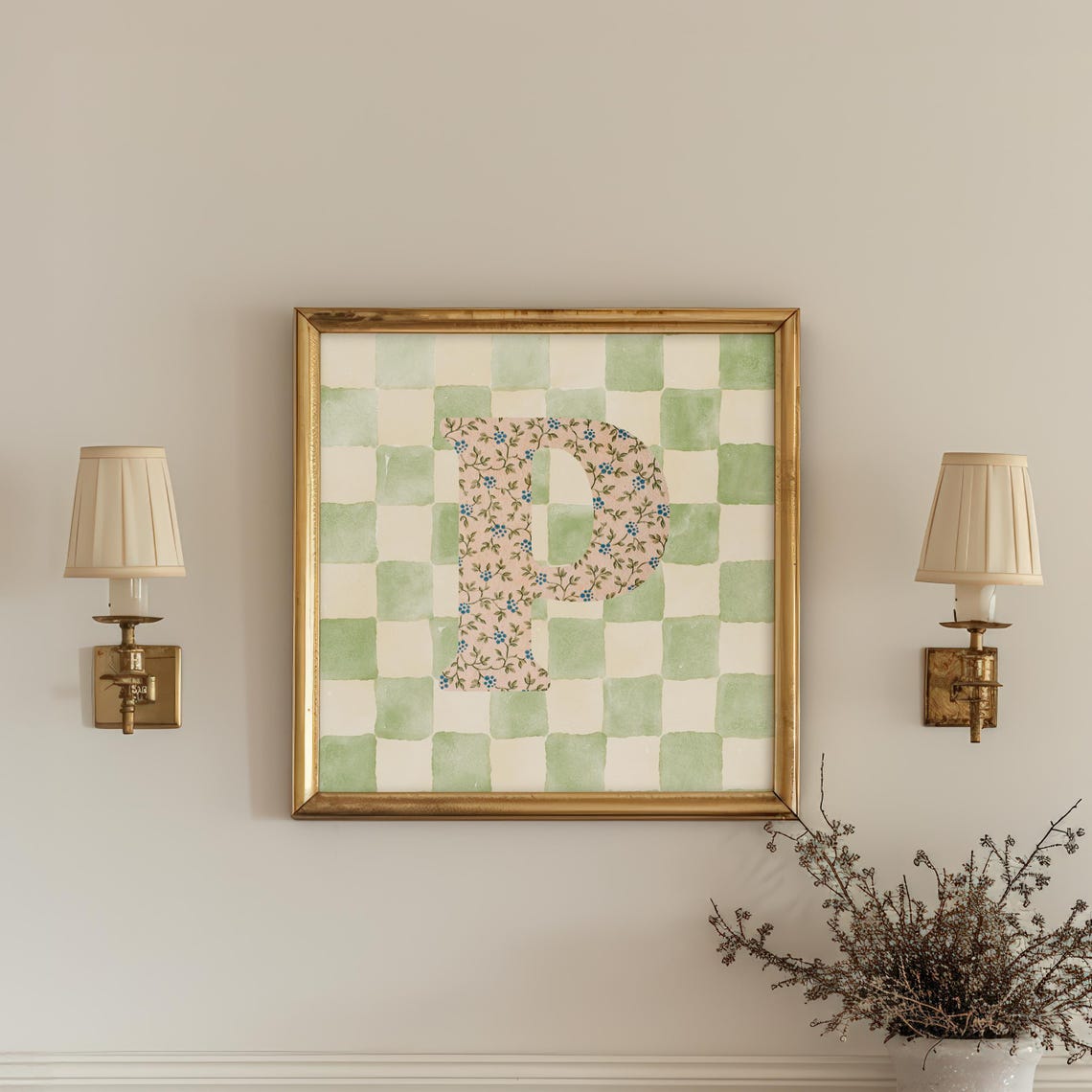 P Square Initial Print Personalized Gift Watercolor Art Gift Idea Art Print Print - Image 4