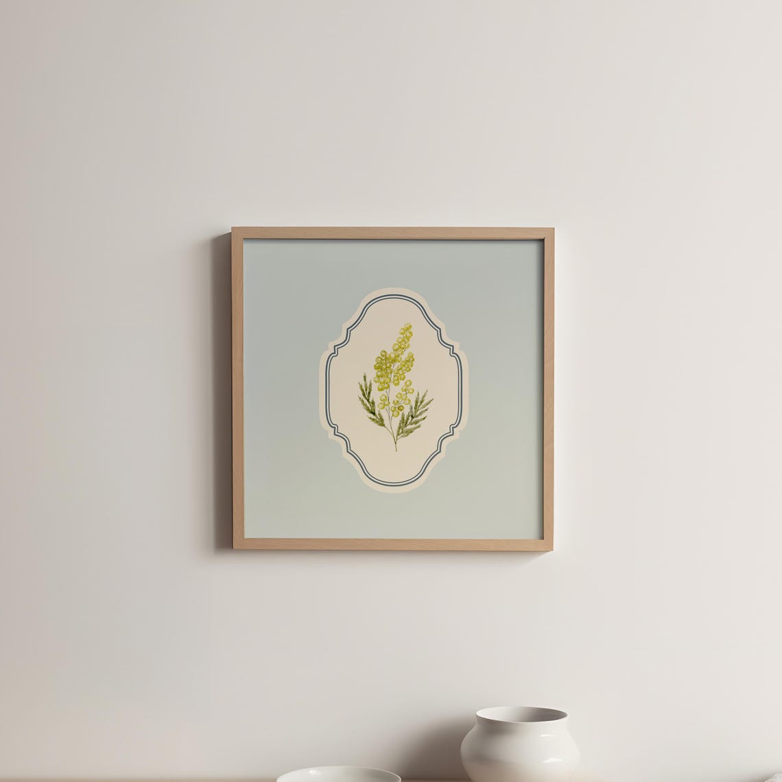 Blue Minimal Mimosa Blossom Watercolor Poster Floral Nursery Decor - Image 5