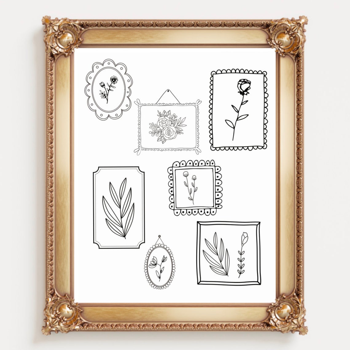 Black White Botanical Line Art Collage Frames Minimal Vintage Poster - Image 2