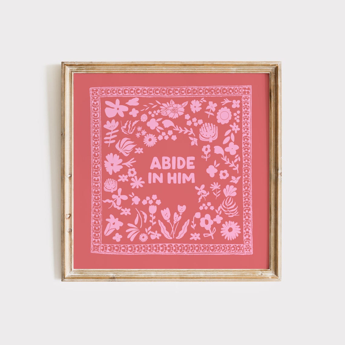Abide In Him Coral Pink Floral Scripture Nursery Wall Poster - Image 2