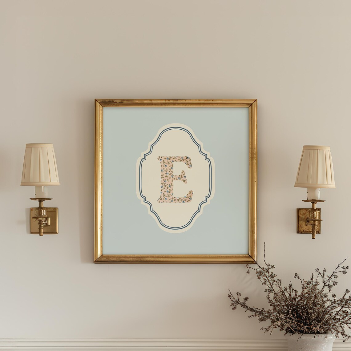 E Square Initial Watercolor Personalized Gift Print - Image 2
