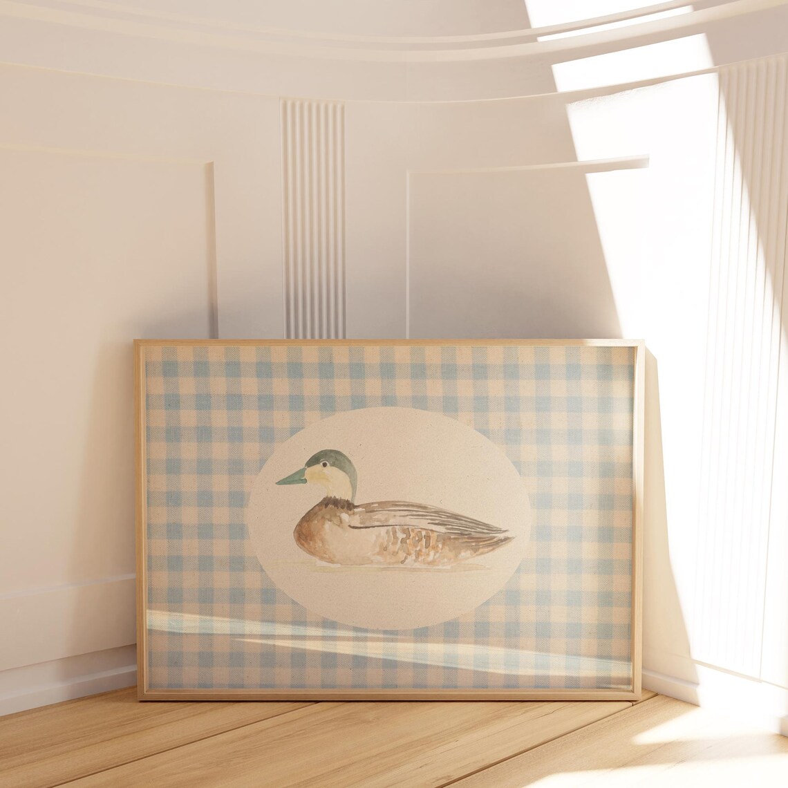 Blue Gingham Mallard Duck Art Print, Cottage Core Decor - Image 2