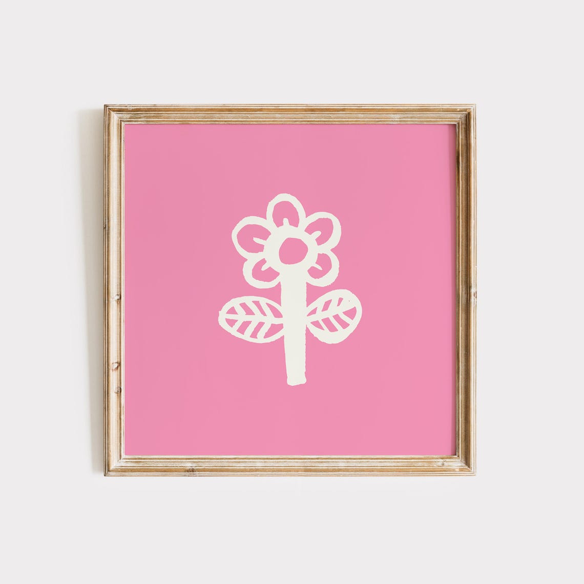 Pink Floral Doodle White Flower Square Minimal Nursery Wall Art Poster