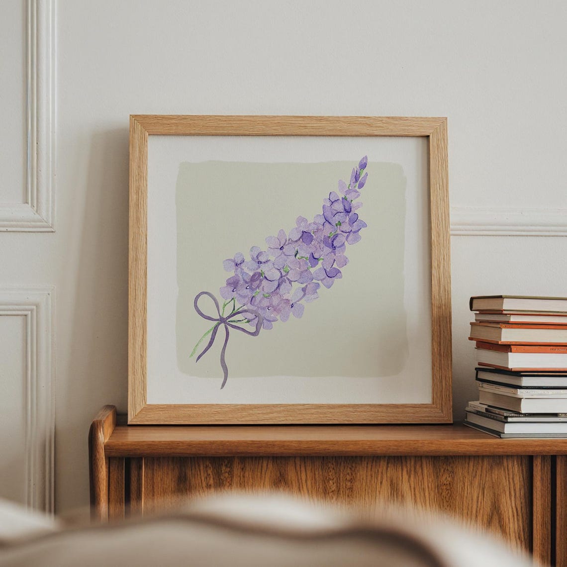 Purple Lilac Sprig With Ribbon Bow Watercolor Botanical Print - Image 5
