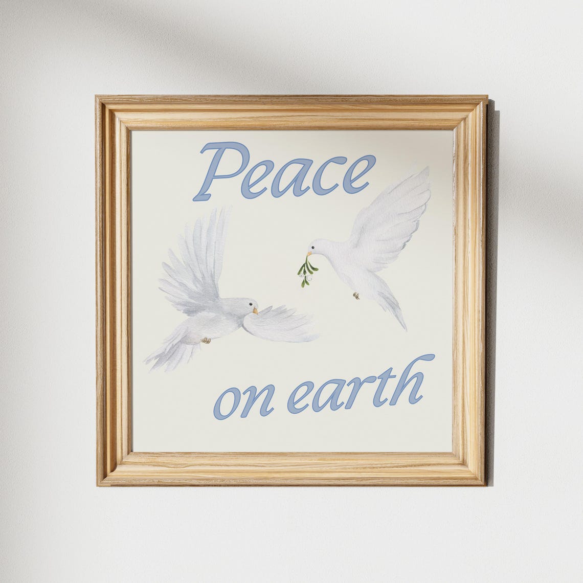 Peace on Earth Blue Script with White Doves Christmas Poster