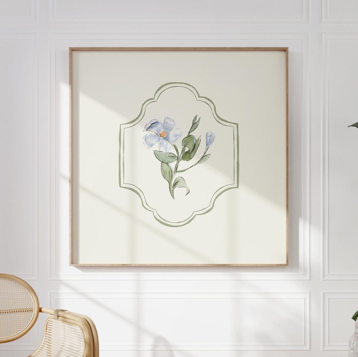 White Bluebell Wildflower Watercolor Sage Frame Wall Art Print Poster - Image 2