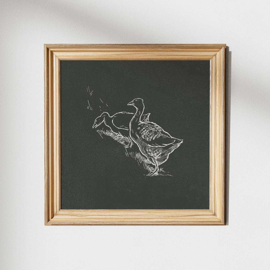 Farm Ducks Line Sketch Black Rustic Minimalist Square Wall Art - Image 2