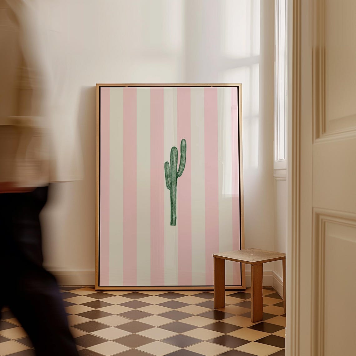 Green Cactus Pink Striped Modern Desert Nursery Botanical Wall Art
