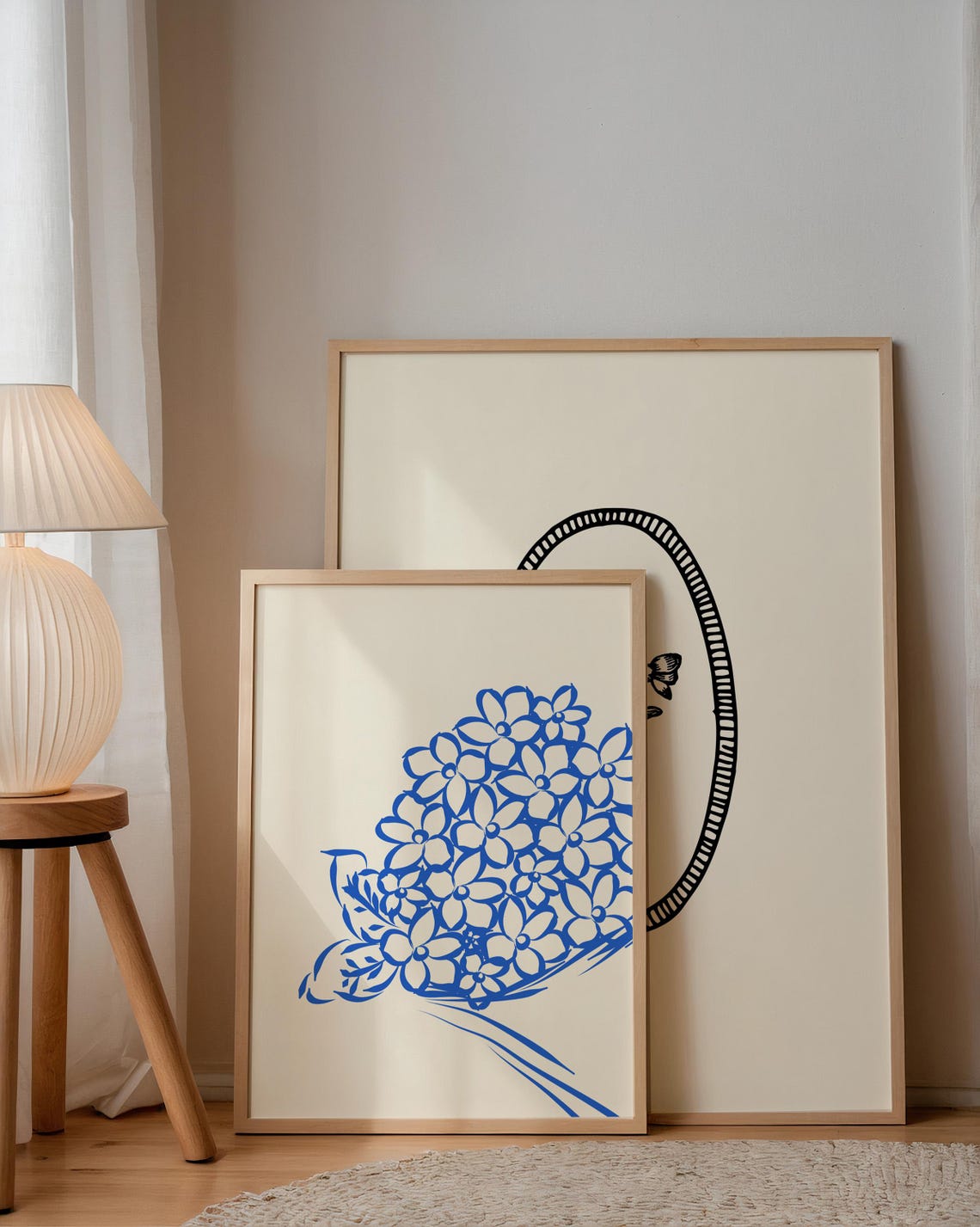 Bold Blue Hydrangea Bloom Line Drawing Bouquet Floral Art Poster - Image 3