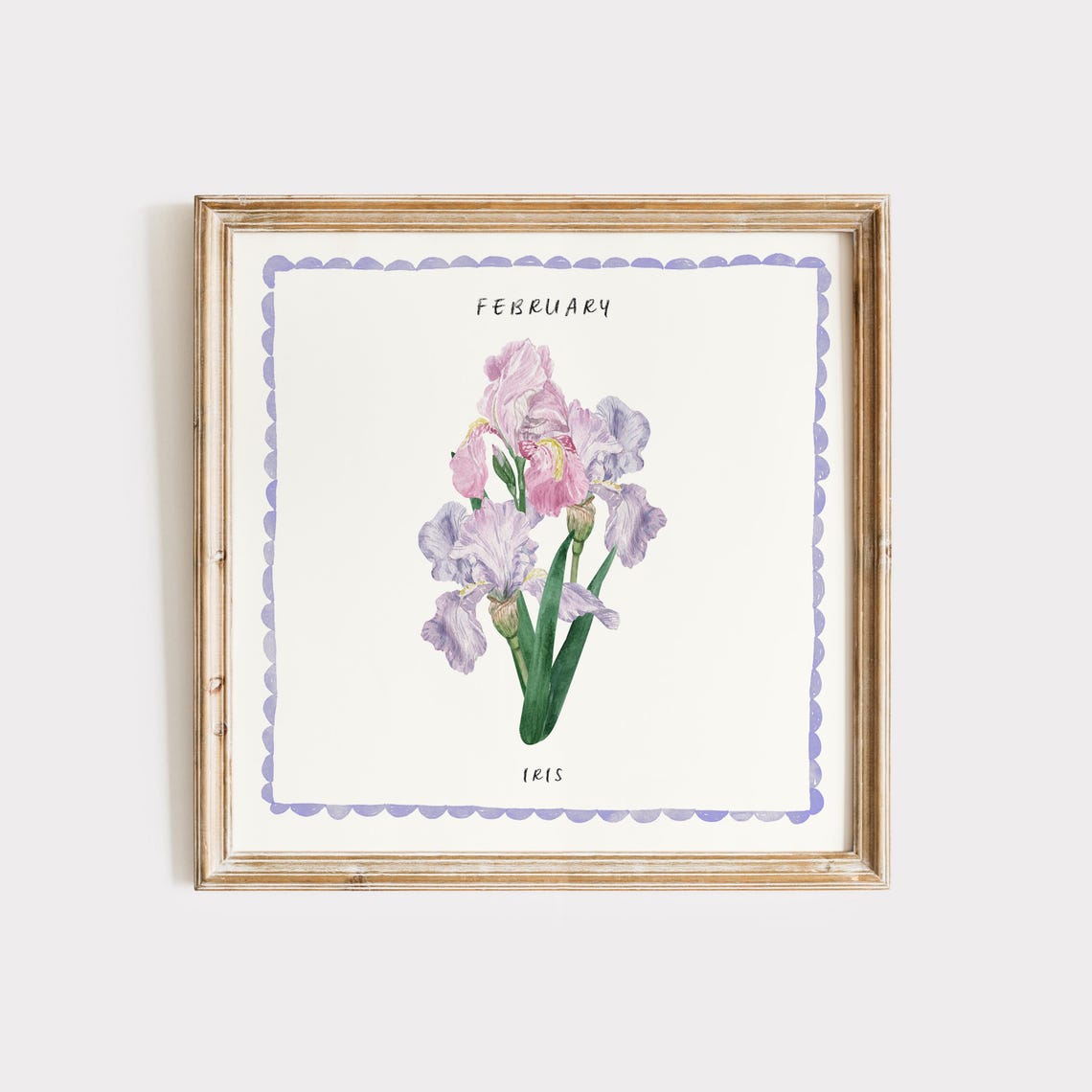 February Iris Birth Flower Watercolor Botanical Wall Art Print