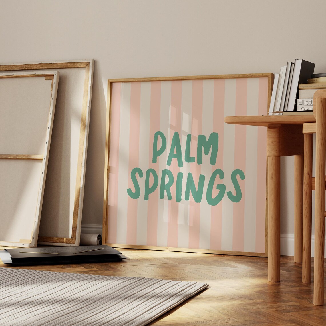 Palm Springs Teal Hand Lettered Pink Striped Square City Travel Poster - Image 3