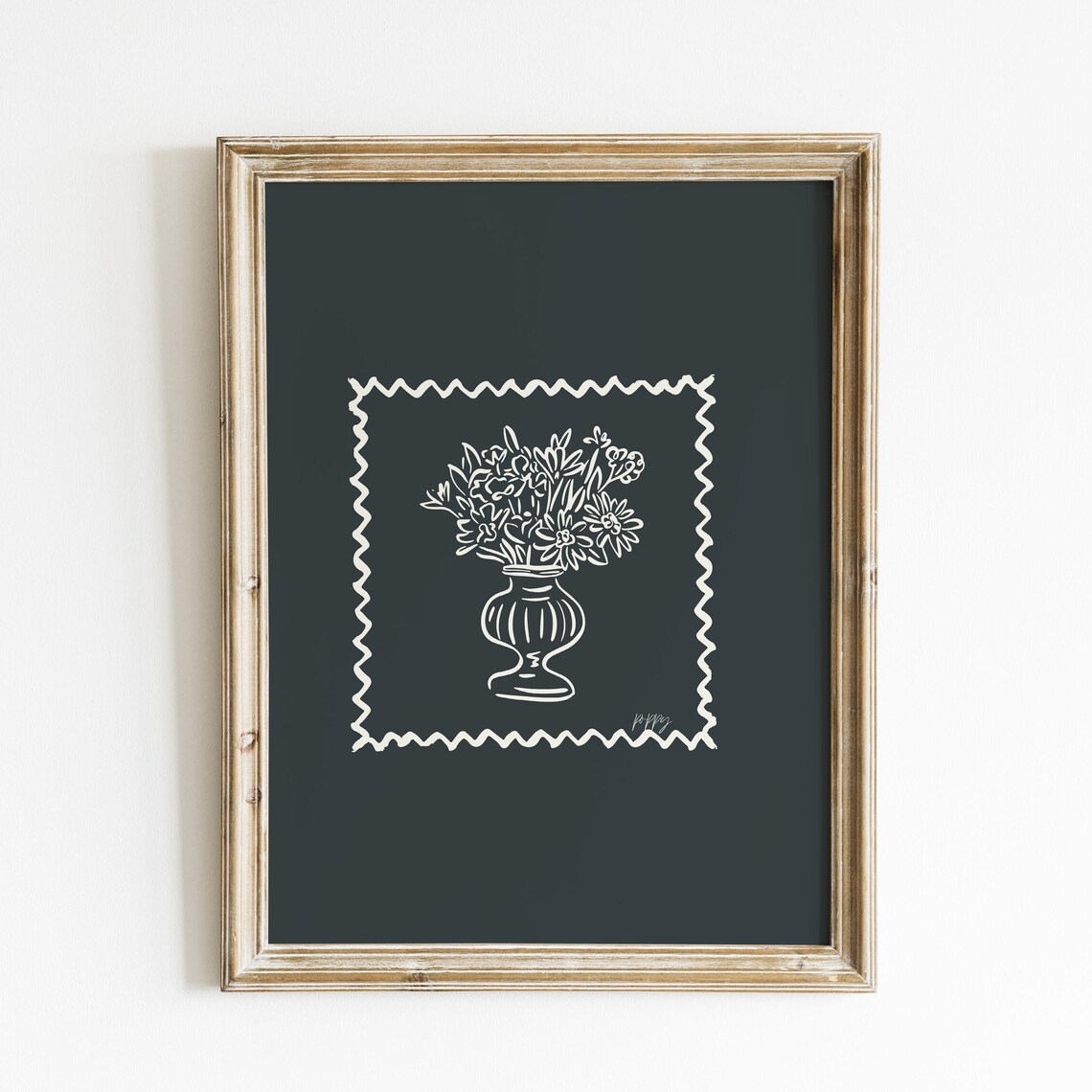Cream Floral Urn Zigzag Border Charcoal Black Moody Botanical Poster - Image 3