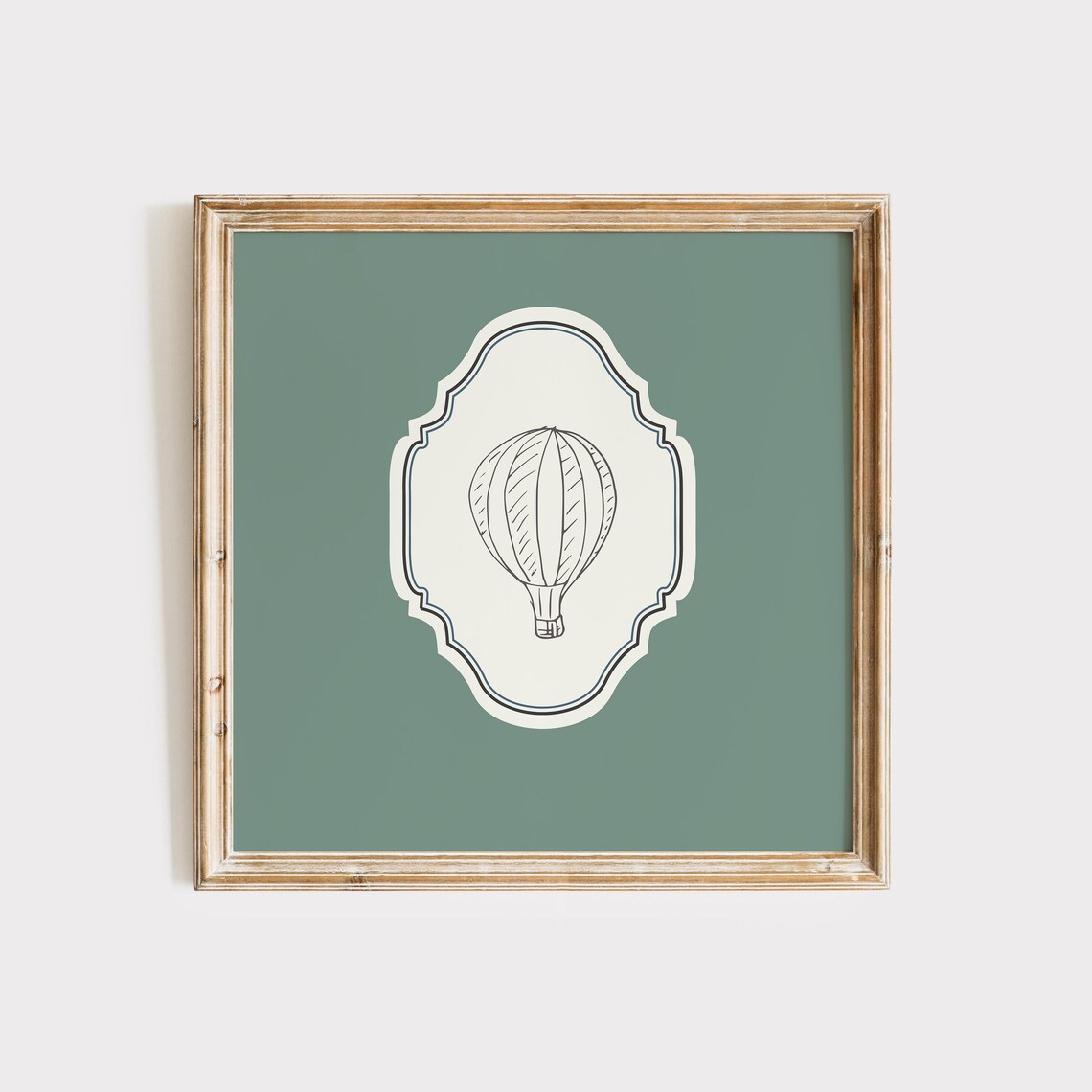 Sage Green Hot Air Balloon Line Art Poster Vintage Nursery Decor
