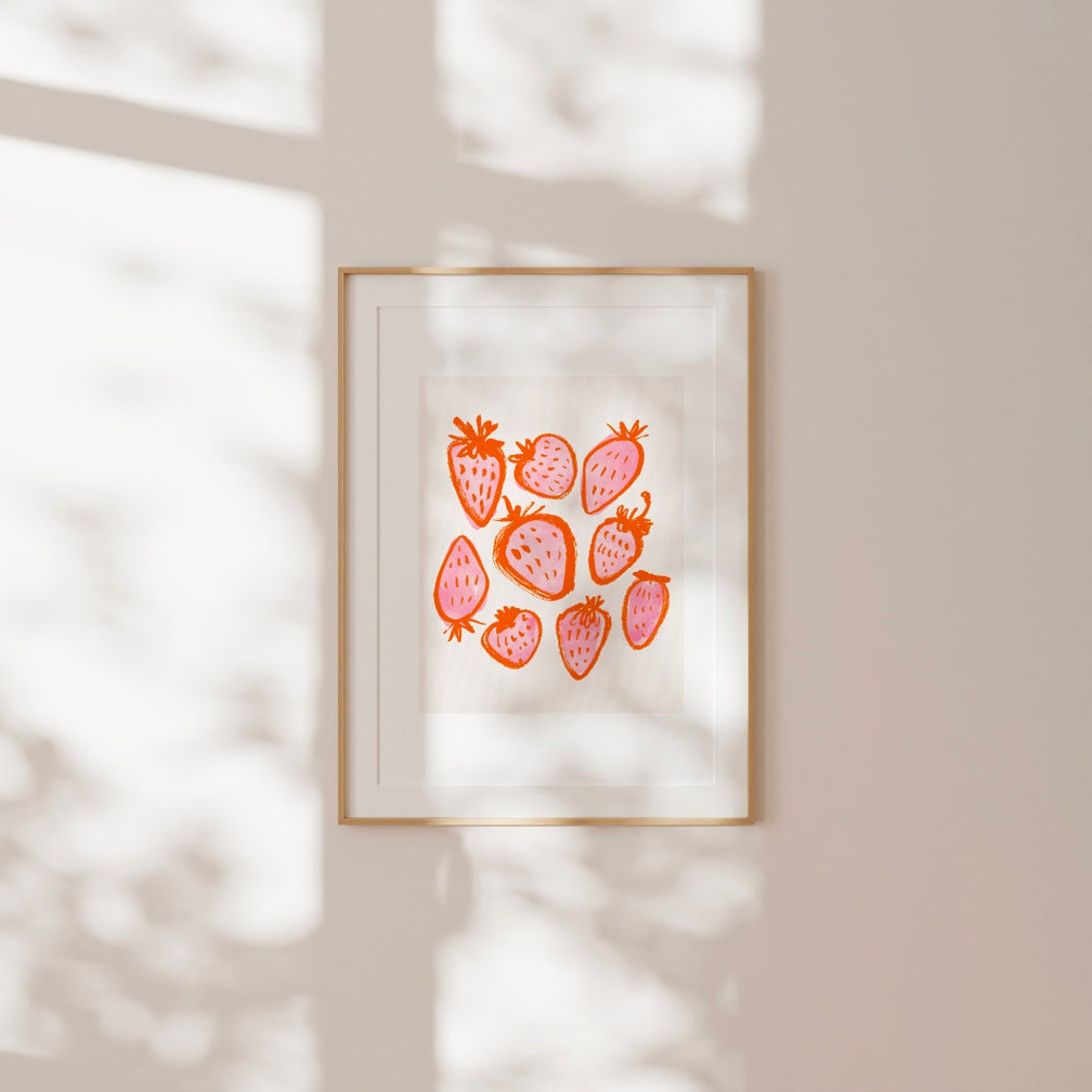 Scattered Pink Strawberries Hand Drawn Kitchen Fruit Art Poster - Image 3