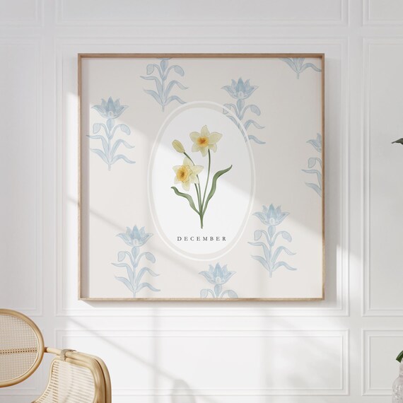 December Narcissus Birth Month Flower Watercolor Botanical Poster