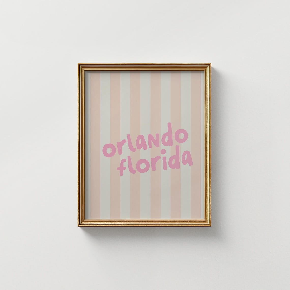 Orlando Florida Pink Handwritten Name Striped Vertical City Art Poster - Image 3