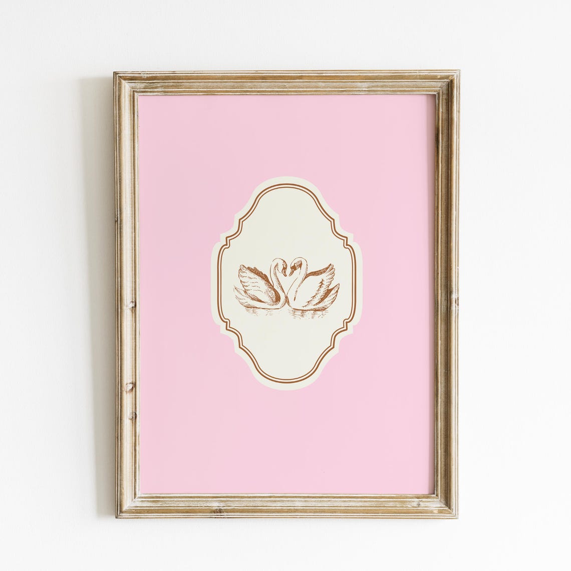Vintage Swan Pair Heart Motif Pink Ornate Vertical Love Poster - Image 5