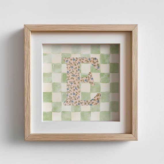 E Square Initial - Watercolor Personalized Print