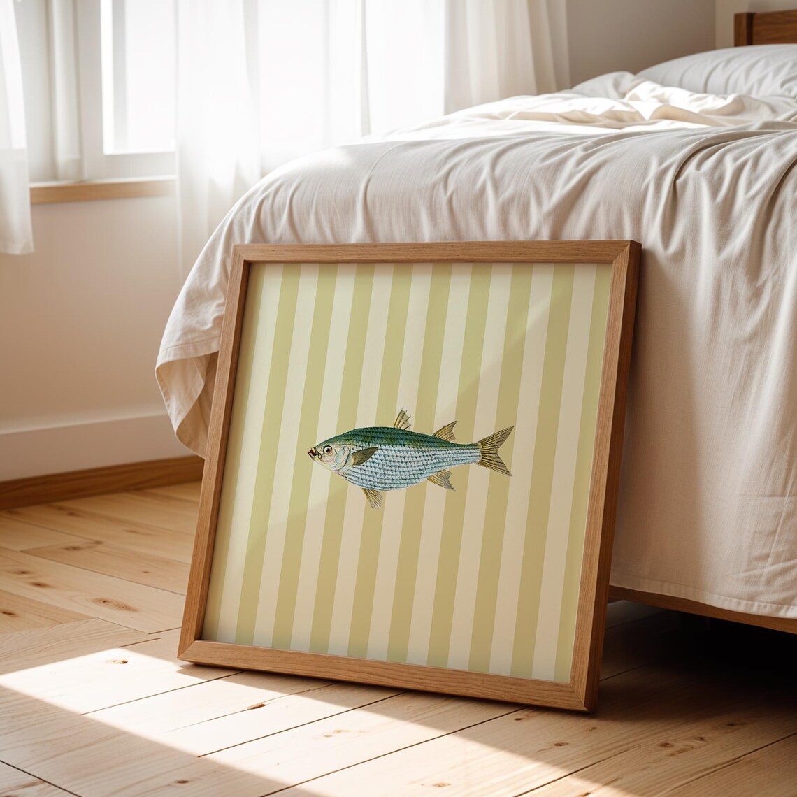 Striped Minimal Fish Print, Cottage Coastal Decor - Image 2