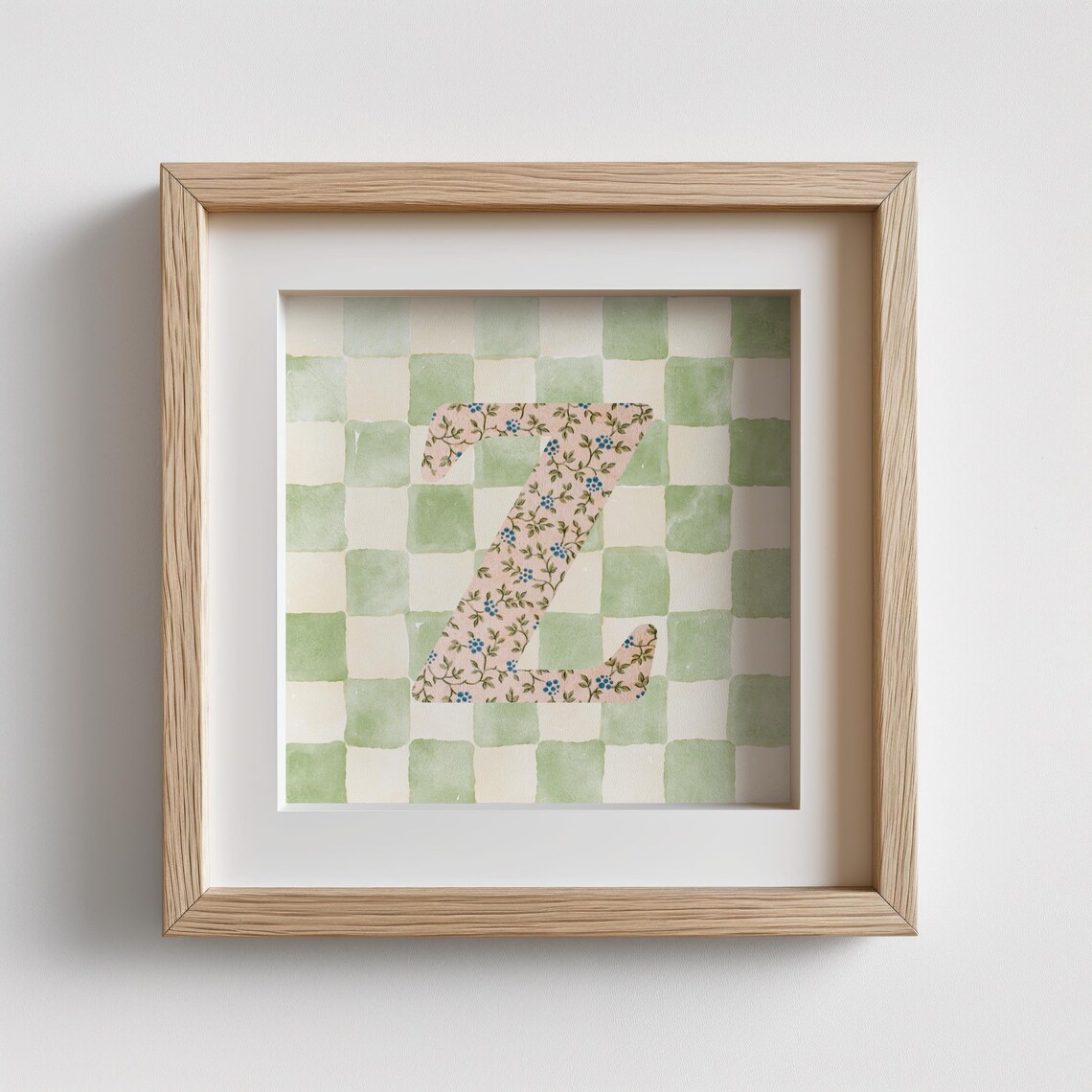 Z Square Initial Personalized Watercolor Gift Print