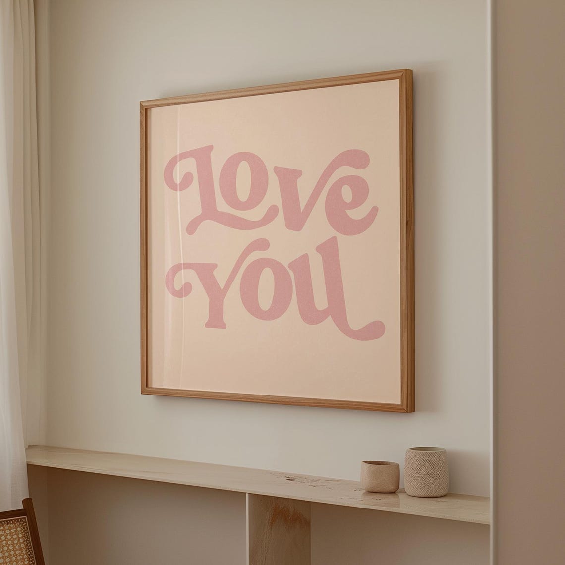 Blush Pink Retro Love You Script Typography on Cream Hallway Poster