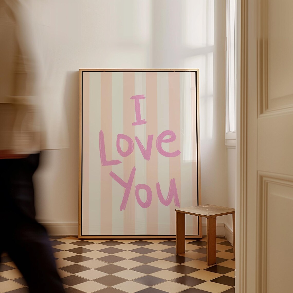 Pink I Love You Hand Lettered Striped Valentine Love Quote Art Poster