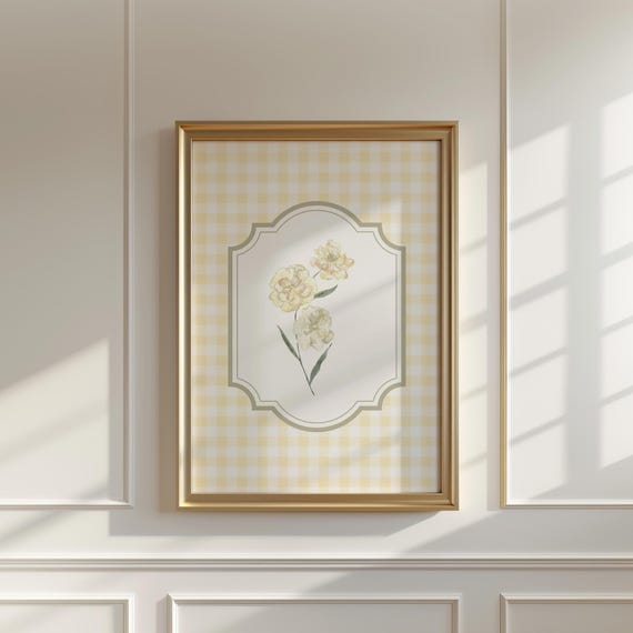 Vintage Yellow Floral Print, Abstract Botanical Art