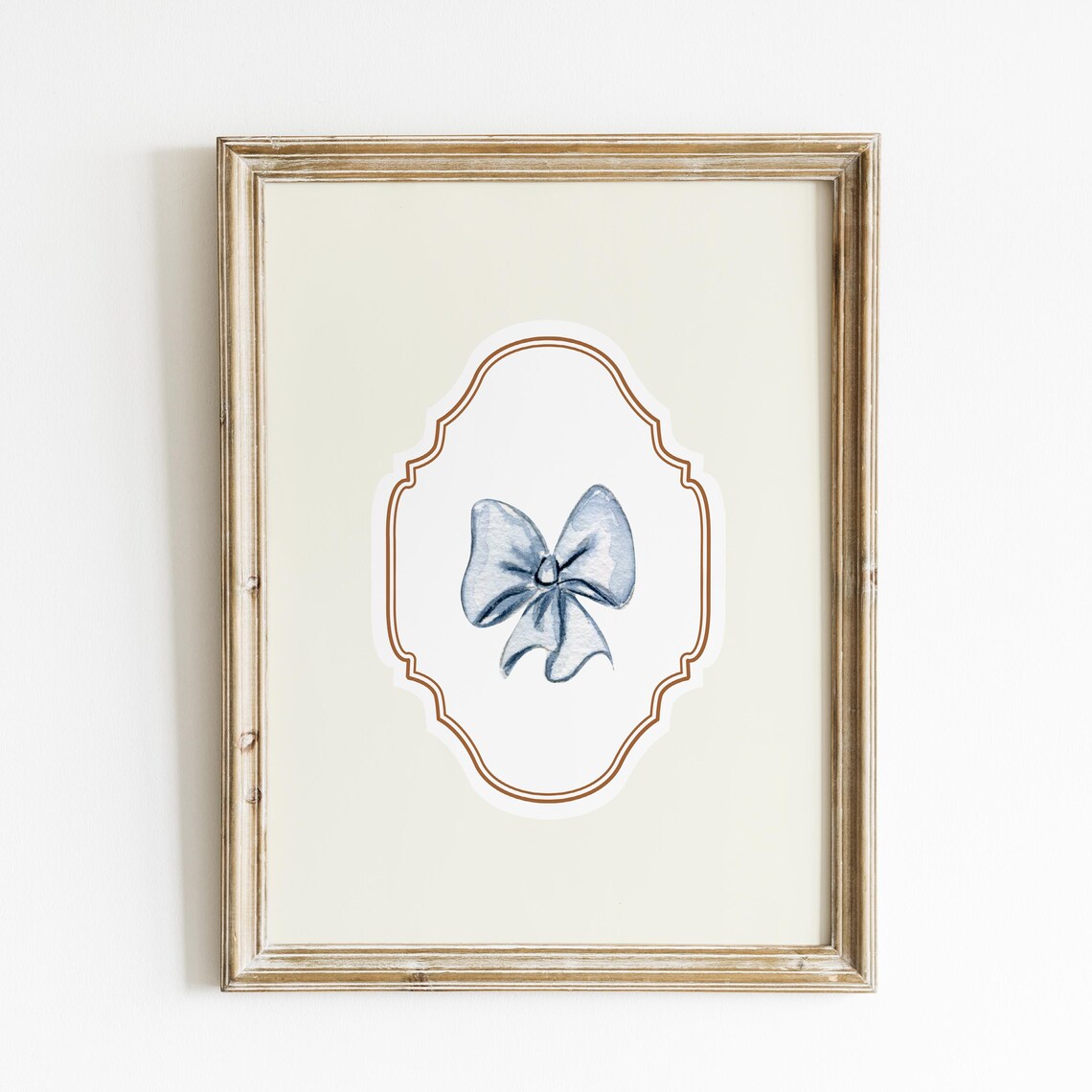 Blue Bow Watercolor Coquette Ribbon Oval Border Nursery Art Print