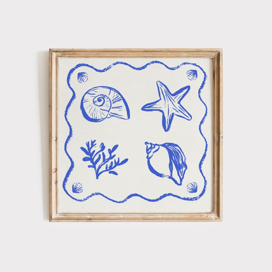 Blue Coastal Seashell Starfish Line Art Beach House Decor Poster - Image 2