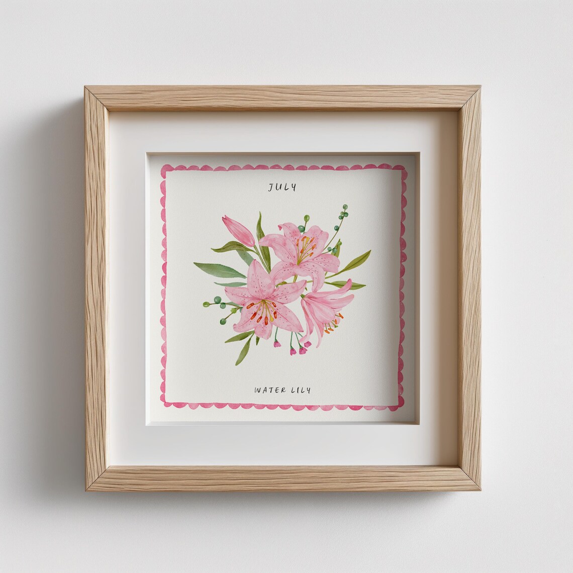 July Water Lily Birth Flower Pink Lily Bouquet Watercolor Art Print - Image 2