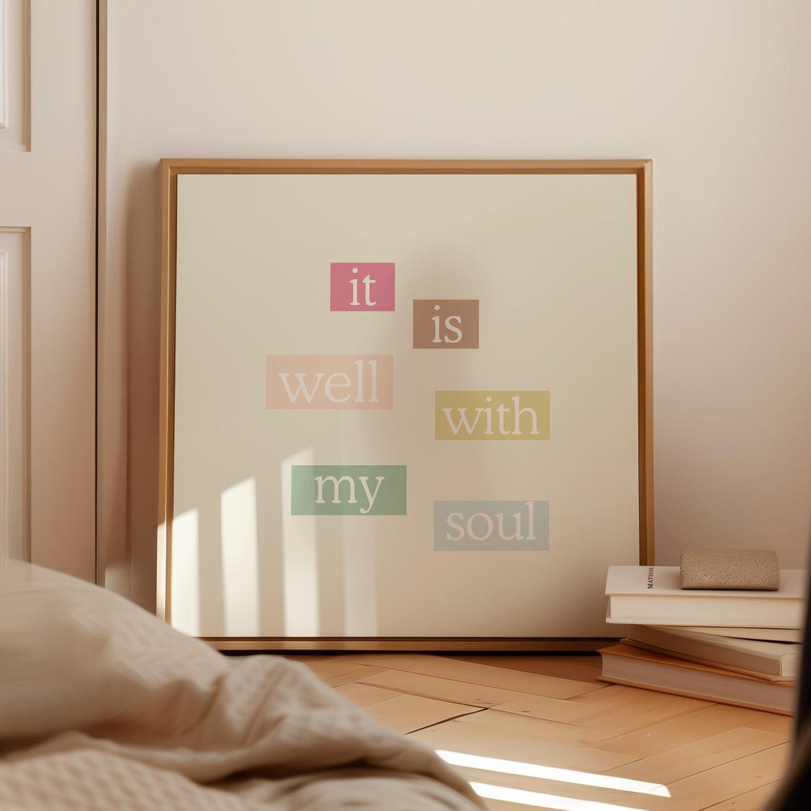 It Is Well With My Soul Quote Poster Pastel Color Block Decor - Image 5