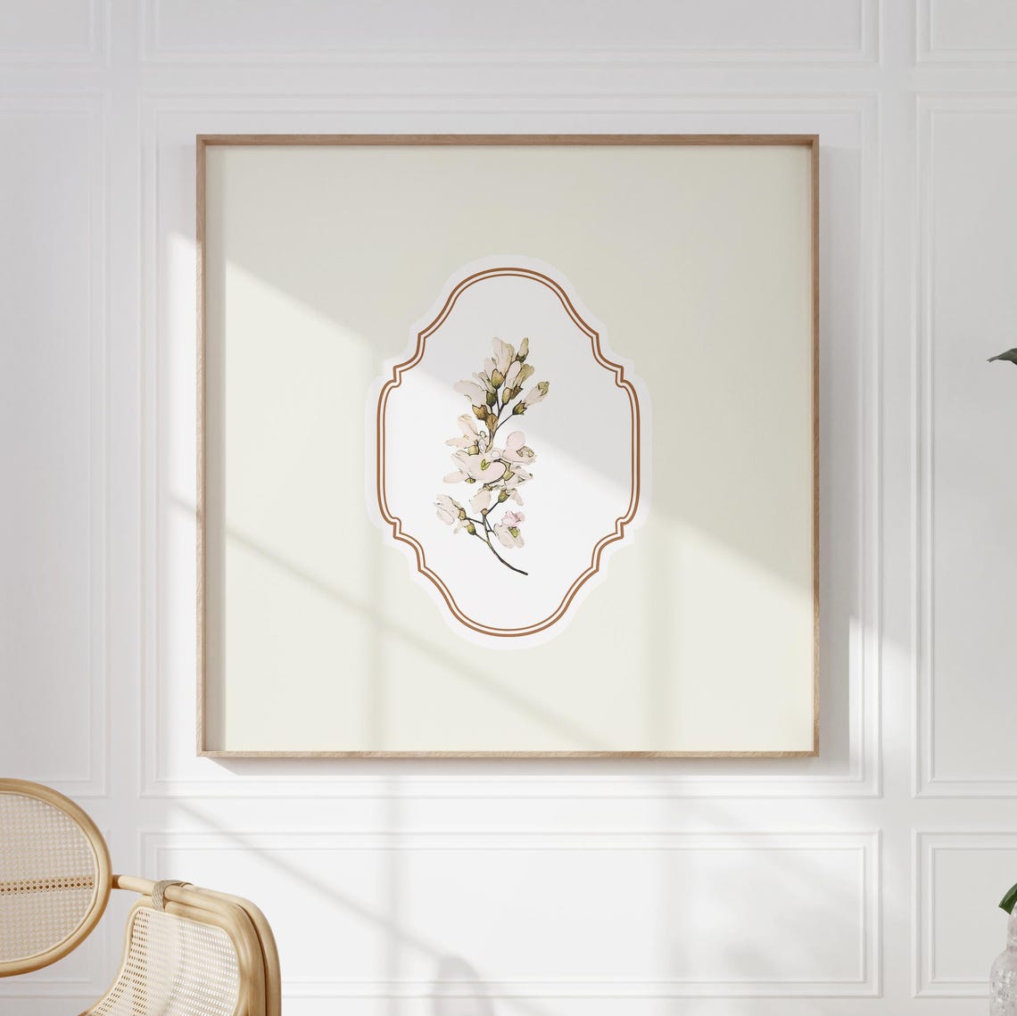 White Blossom Gladiola Spray Watercolor Copper Medallion Art Print - Image 5