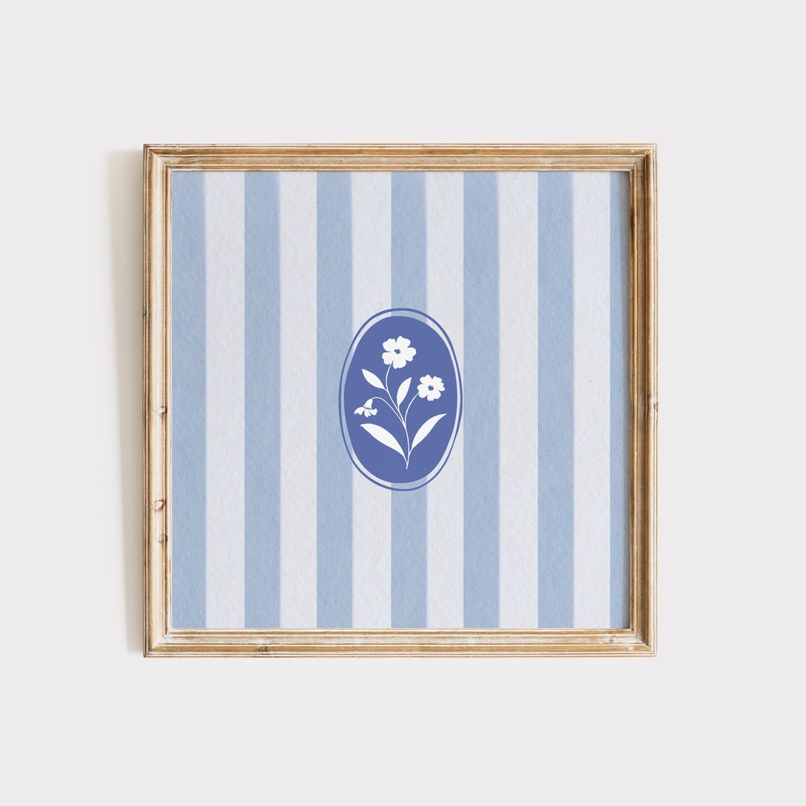Blue Striped Oval Navy Medallion White Floral Square Decor Poster