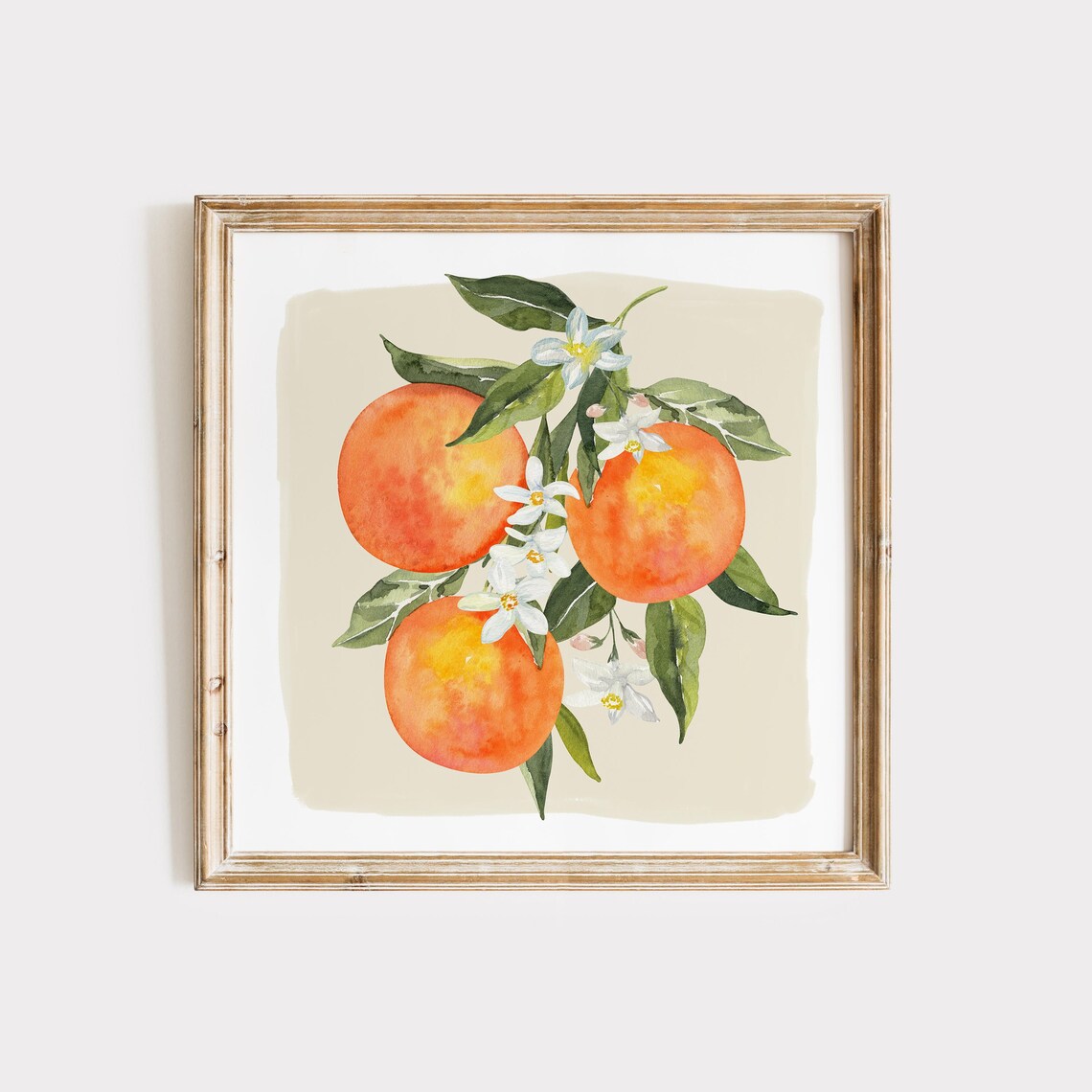 Orange Citrus Branch Blossom Watercolor Botanical Wall Art Print