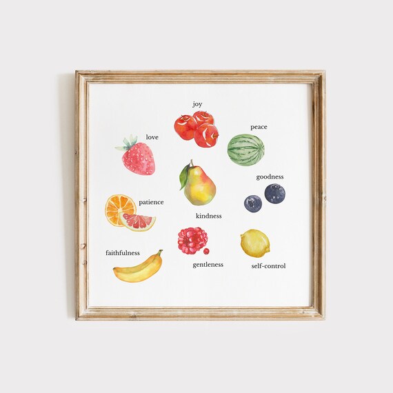 Beautiful Fruit of the Spirit Watercolor Fruit Scripture Words Poster