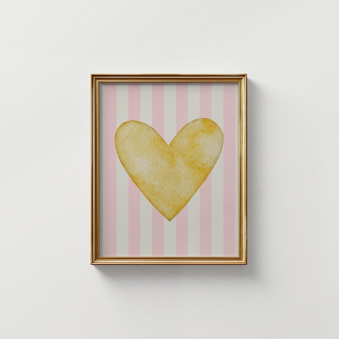 Yellow Watercolor Heart Pink Stripe Background Valentine Art Poster - Image 4