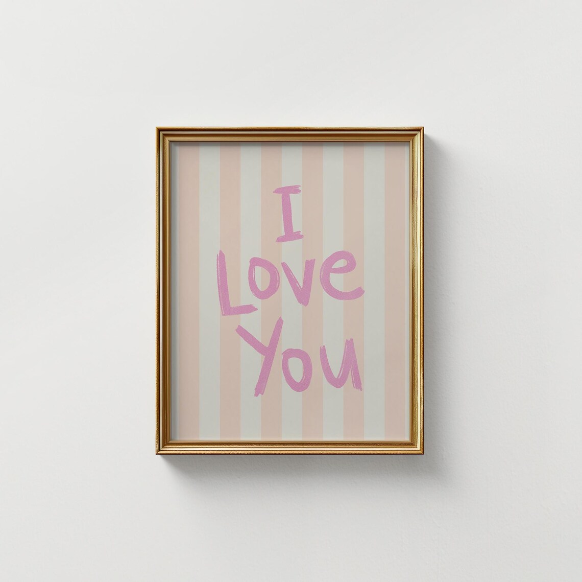 Pink I Love You Hand Lettered Striped Valentine Love Quote Art Poster - Image 4