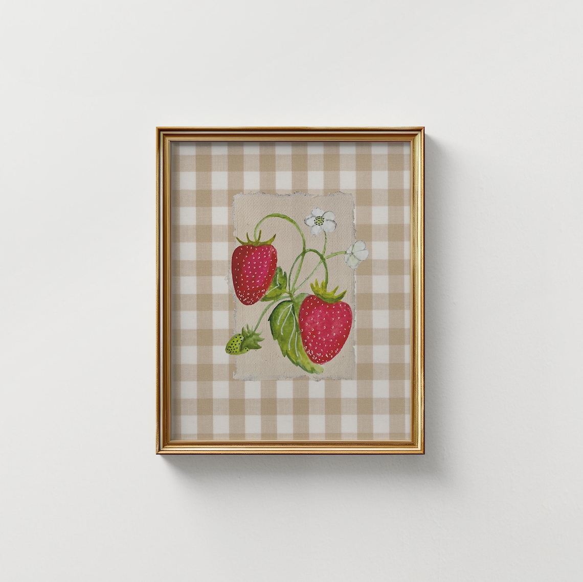 Mocha Gingham Sweet Strawberries Art Print - Image 2