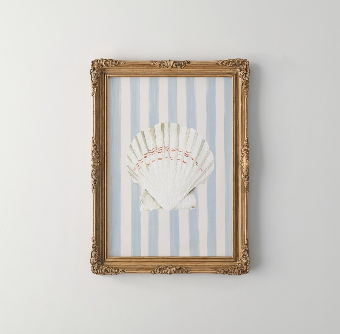 Baby Blue Striped Seashell Minimal Art Print - Image 5