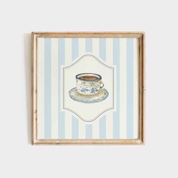 Coffee With Grandma Wall Art Kitchen Living Room Art Blue Thin Line Print Nursery Square Art