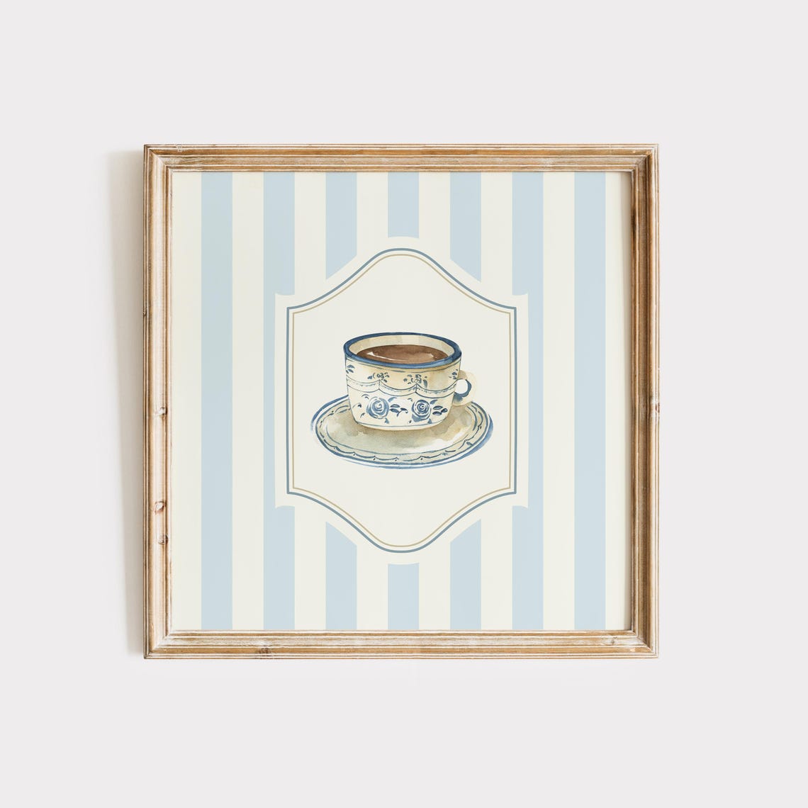 Coffee With Grandma Wall Art Kitchen Living Room Art Blue Thin Line Print Nursery Square Art