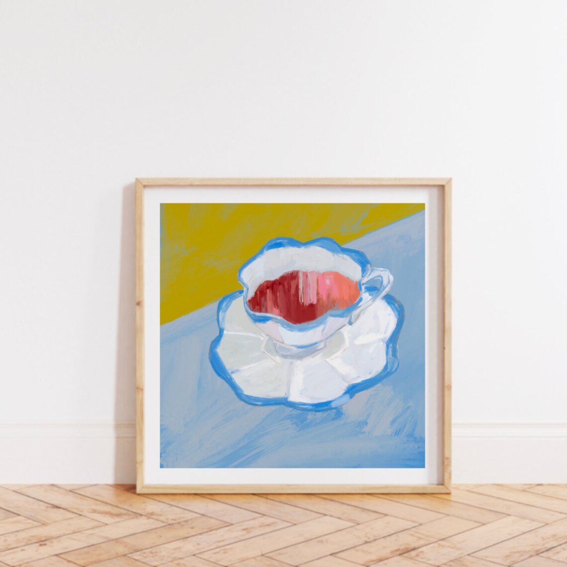 Blue And White Teacup Still Life Kitchen Painterly Tea Cup Decor Poster - Image 3