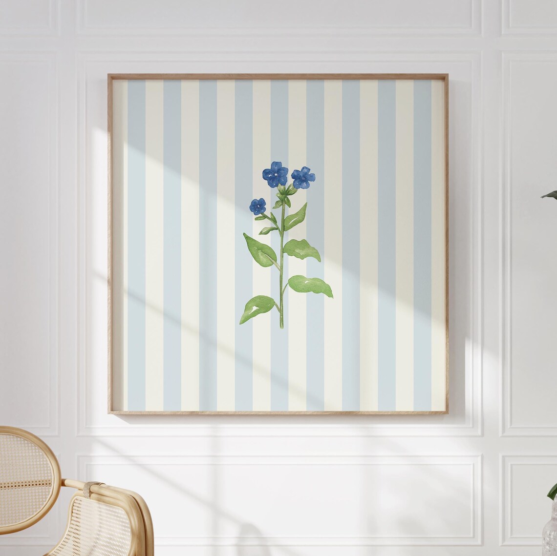 Blue Striped Minimal Floral Art Print, Cottage Nursery - Image 5