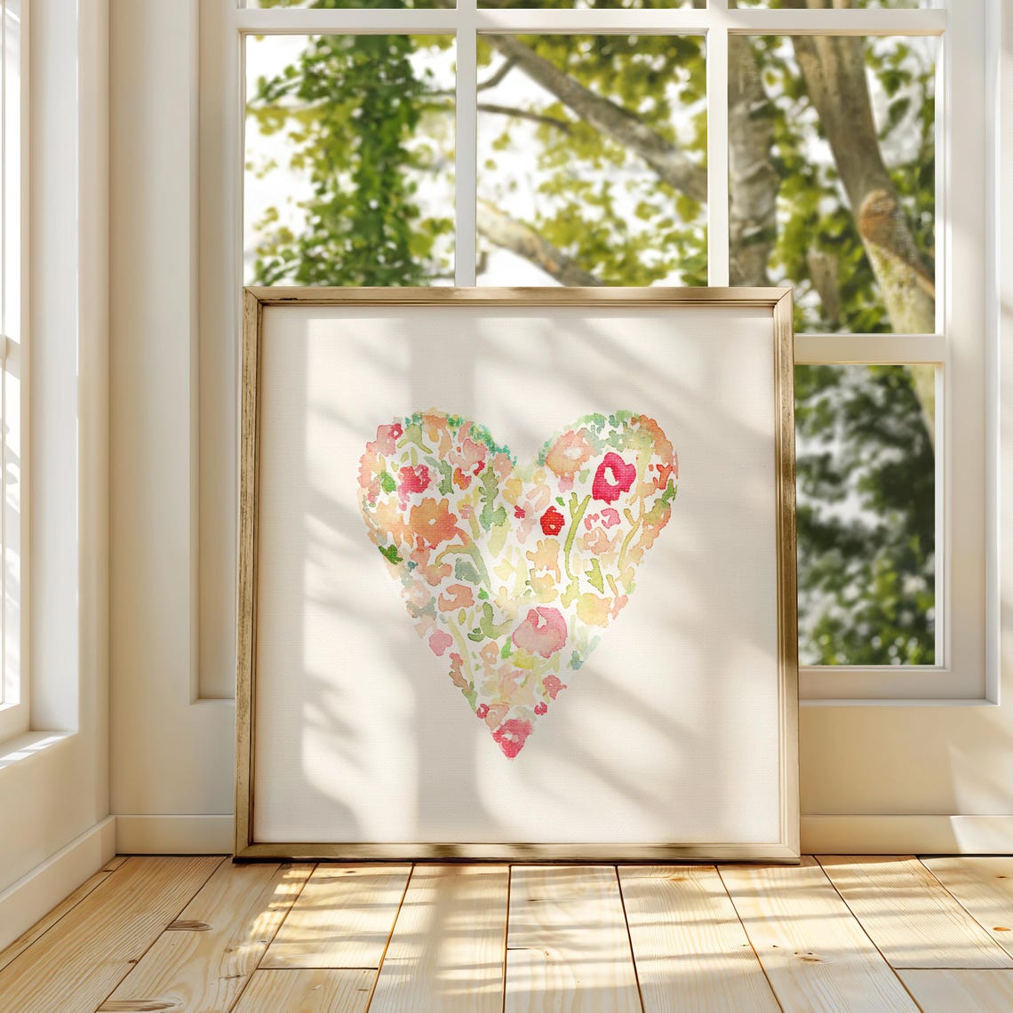 Watercolor Floral Heart Bouquet Doodle Nursery Decor Romance Poster