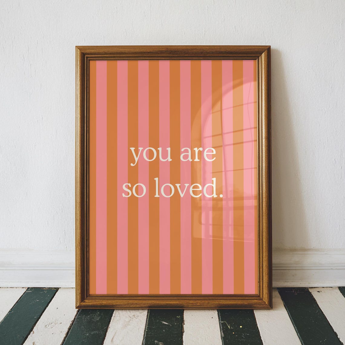 Pink Orange Striped You Are So Loved Quote Poster Nursery Gift - Image 2